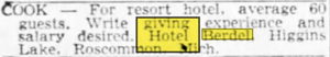 Hotel Berdel - Apr 1956 Cook Wanted (newer photo)